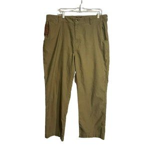 Three Forks Ranch Mens 38 X 30 Green Khaki Pants Brown Faux Suede Pocket Accent